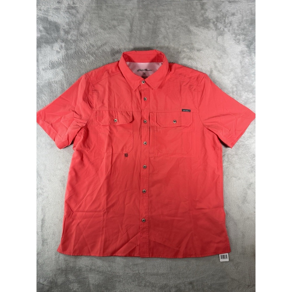 Eddie Bauer Shirt Mens Medium Red Woven Tech Short Sleeve Button Up NWT